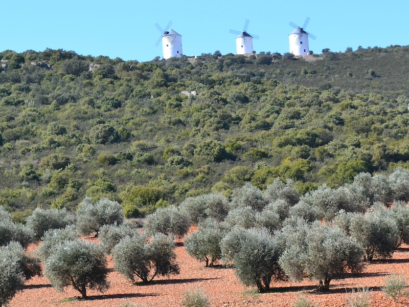 De windmolens van Don Quijote in Puerto Lapice (Castilla la Mancha)