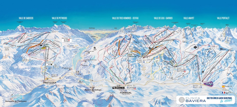 Kaart van pistes in skigebied Formigal - Panticosa