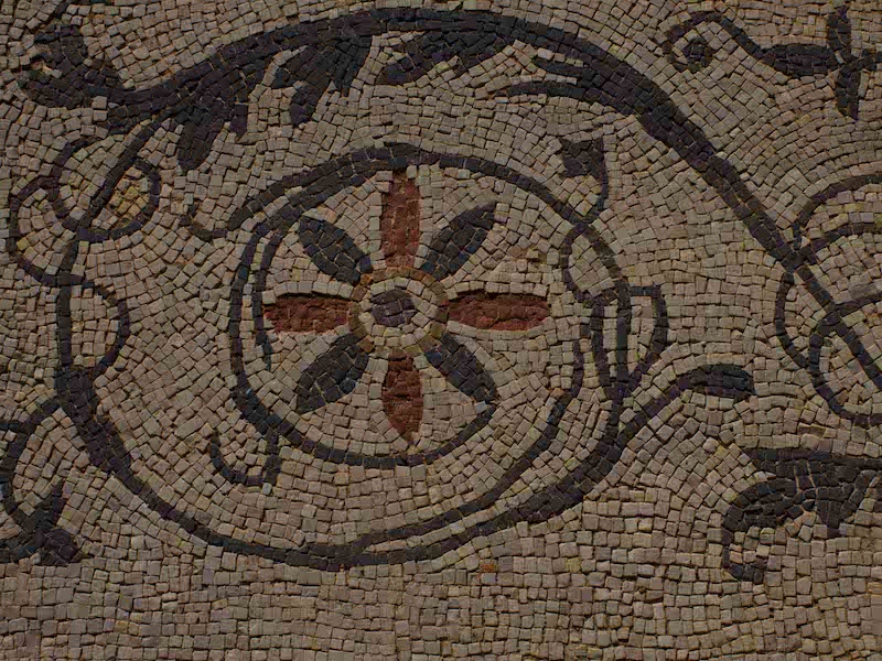 Mozaïek vloer van een Romeinse villa in Clunia (Castilië en Leon, Midden-Spanje)