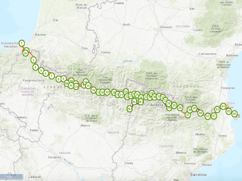 Transpirinaica wandel- en fietsroute (GR11) door de Spaanse Pyreneeën - Kaart: Travesía Transpirinaica