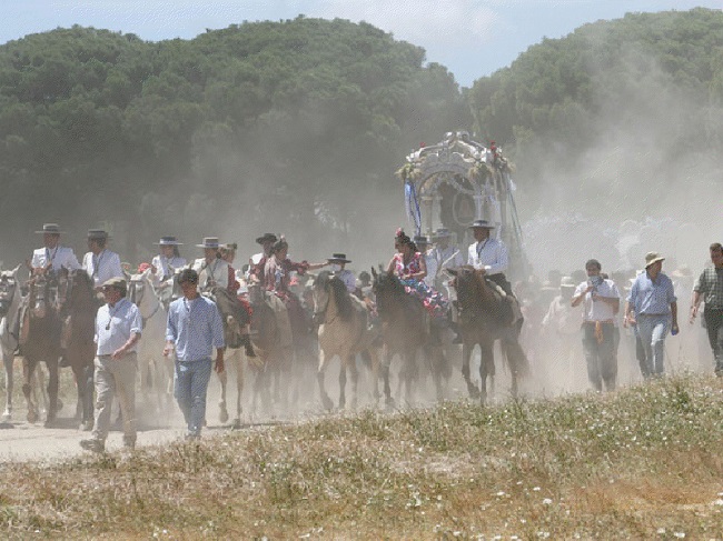 Pelgrims in Doñana op weg naar El Rocío