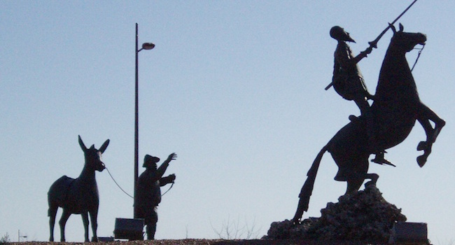 De verstrooide ridder DonQuijote op avontuur met zijn makker Sancho Panza