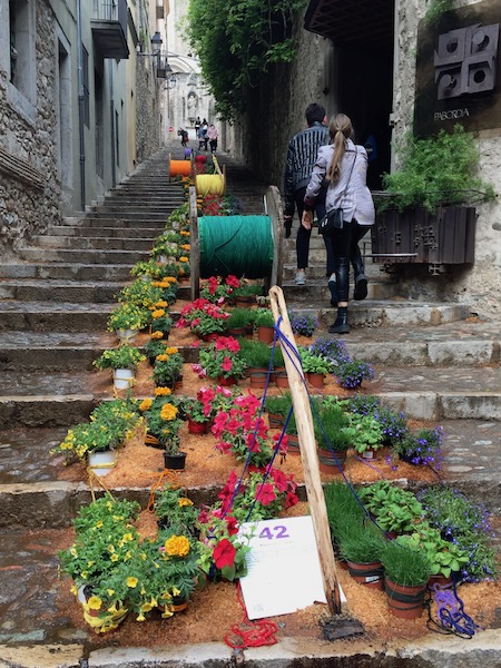 Bloemversiering trappen Sant Martí Seminari kerk (Girona Temps de Flors 2019)