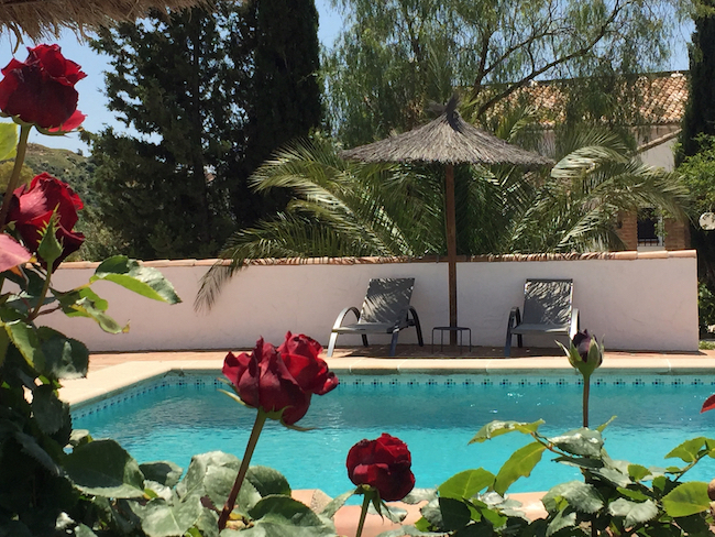 Ontspannen in het zwembad van Cortijo Valverde in Zuid Spanje