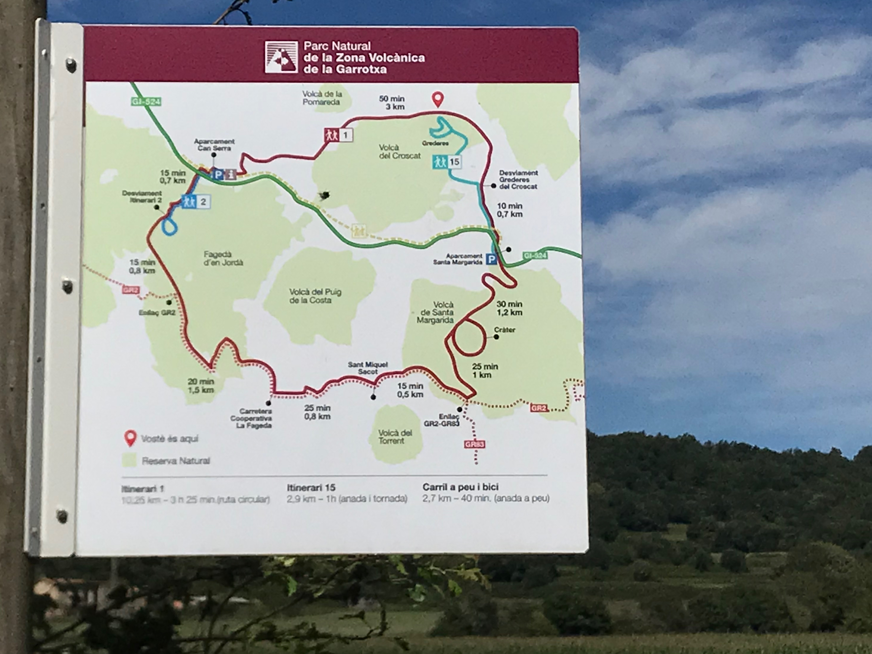 Wandel- en fietsroutes (MTB) rond de El Croscat vulkaan in La Garrotxa