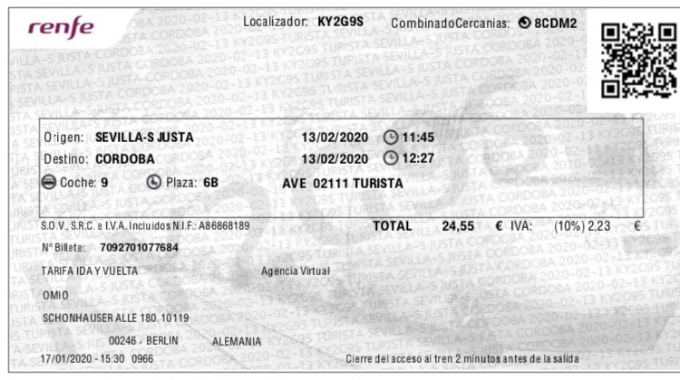 treinkaartje Sevilla - Córdoba