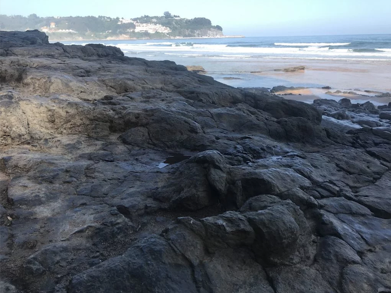 Dinosaurusvoetafdruk aan de Costa de Dinosaurios in Asturië