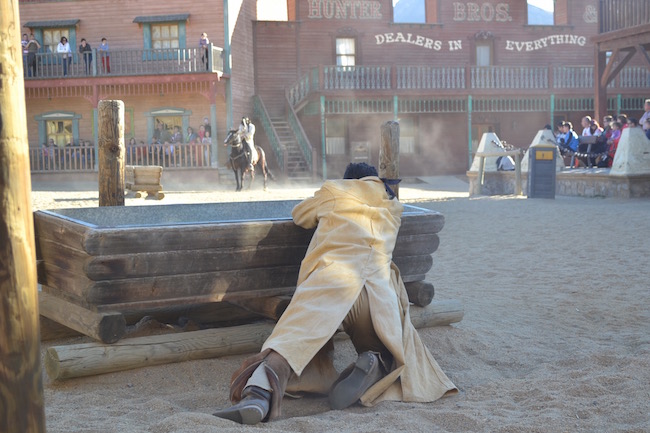Westernshow in Oasys Minihollywood in de woestijn van Tabernas (Almería, Andalusië)