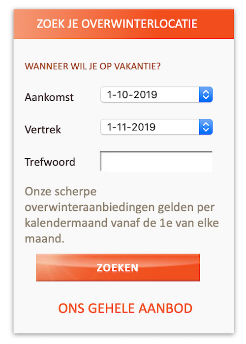 Zoekmachine op de website van La Casita